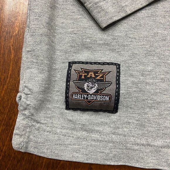 Harley Davidson Wile E Coyote Motorcycle Henley Gray T-Shirt Men's Size Large - Picture 5 of 9
